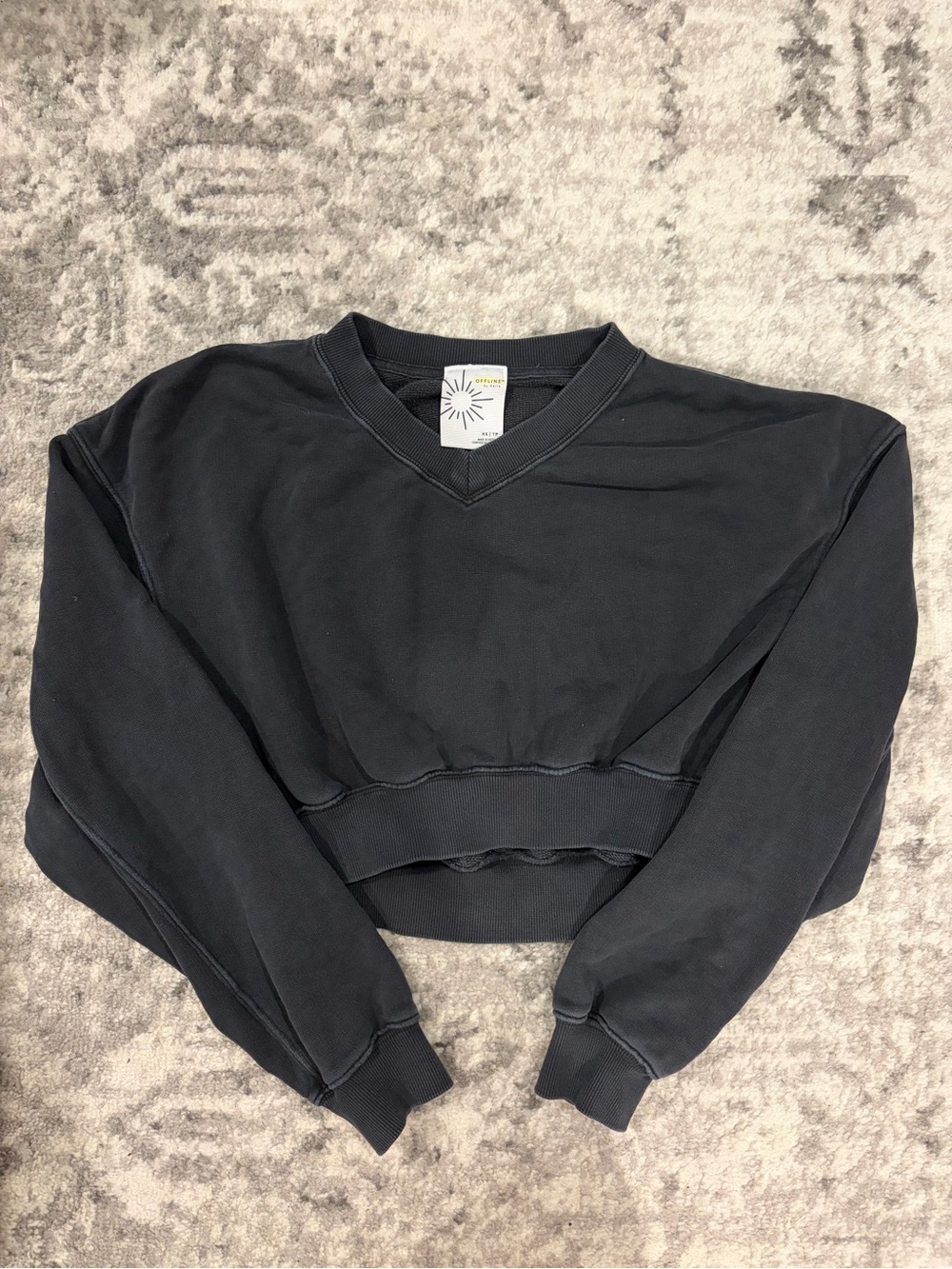 Charcoal Grey Cropped V-Neck Sweatshirt - Offline by Aerie